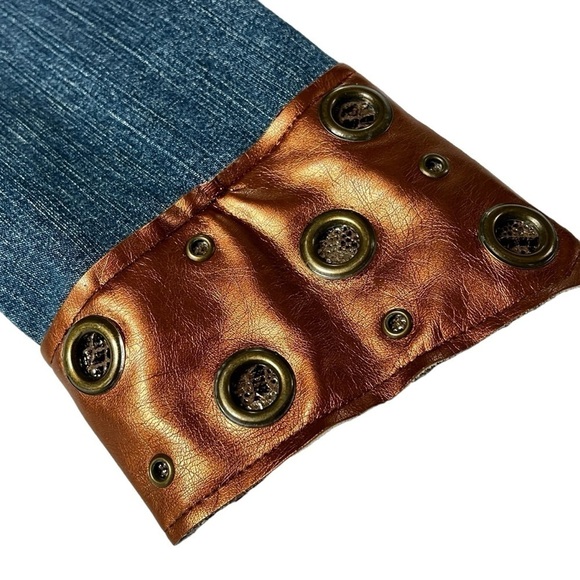 J. Jill Stretch Denim Jacket With Jewels & Metallic Gold Pattern Women's Size S - Picture 7 of 16